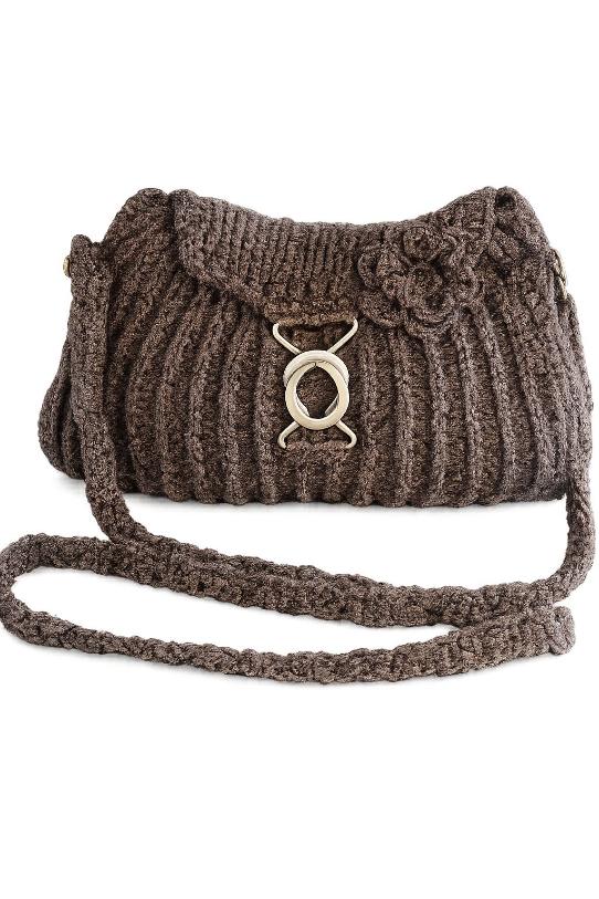 Geantă Damă Elegantă Croșetată Manual – Gri Antracit (30 cm)