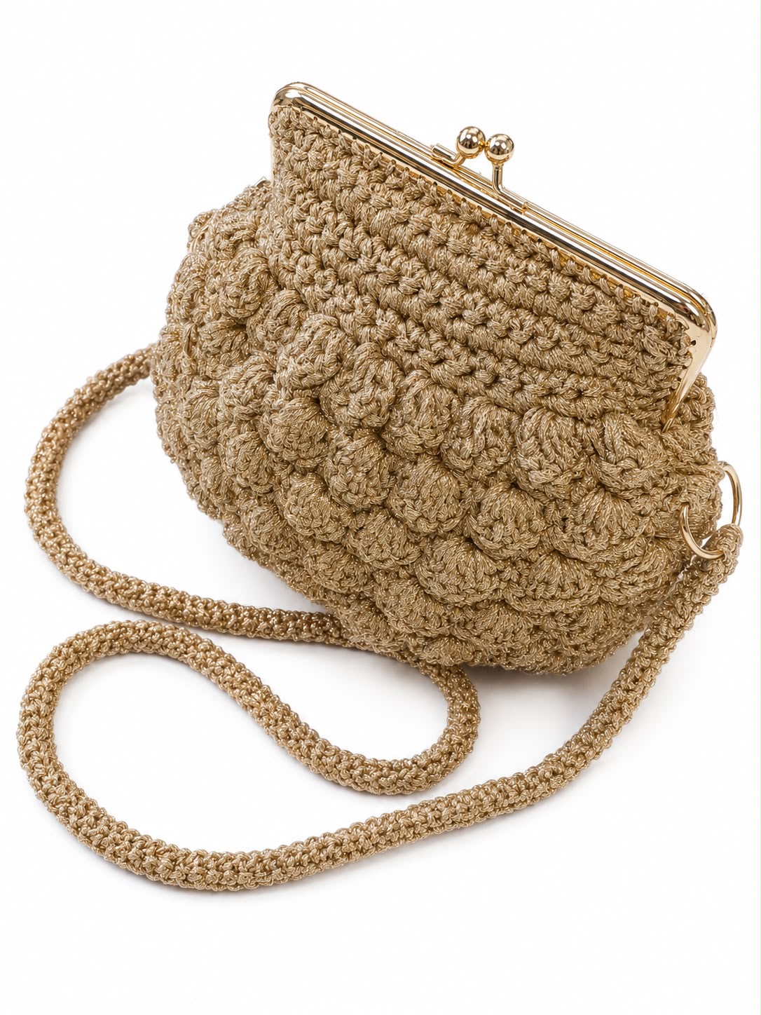 Geanta de dama crosetata manual cu fir sclipitor – Auriu Champagne