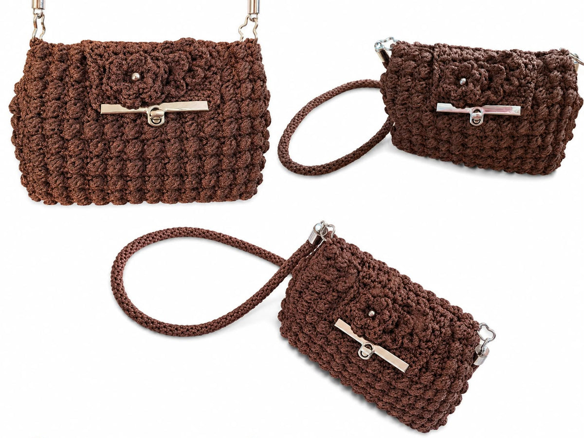 Geantă de umăr croșetată handmade maro ciocolatiu